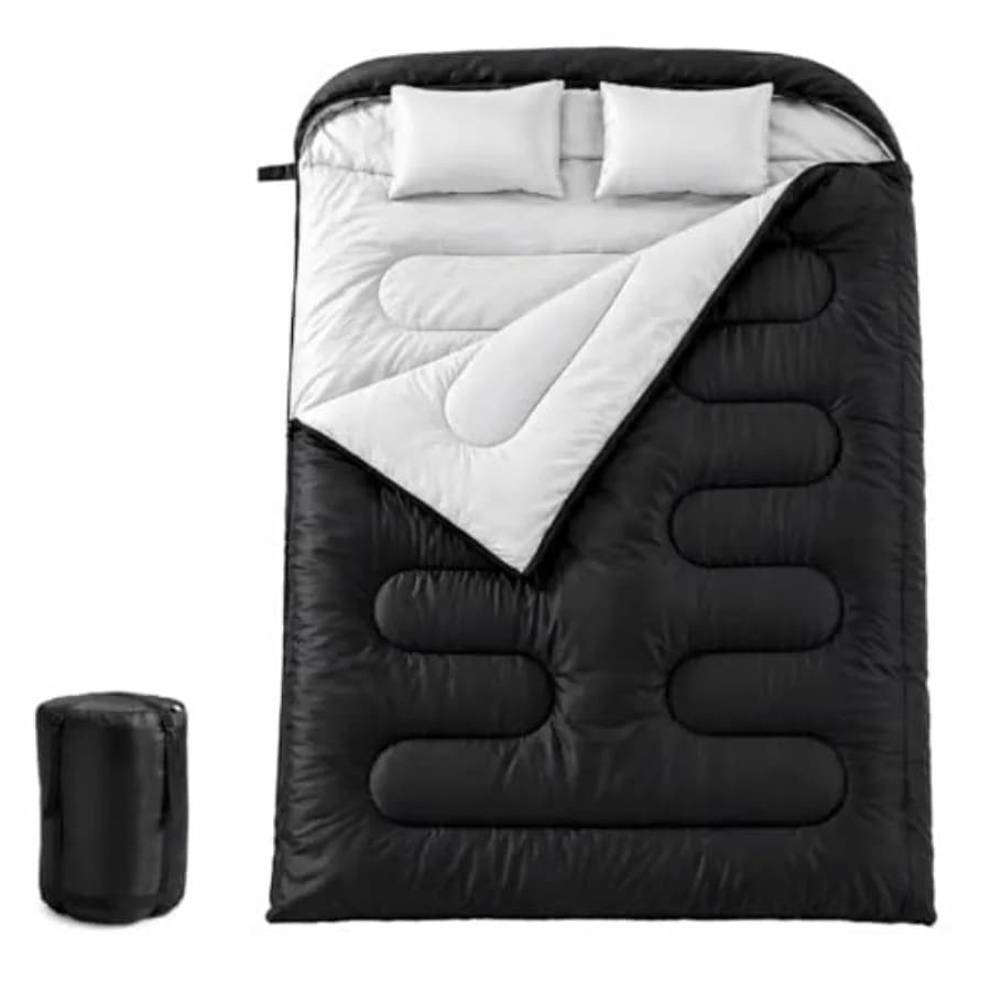 Sacco a Pelo Doppio per Adulti con Cuscino, XL Queen Size per Due Persone, per Campeggio, Escursionismo e Backpacking in Tutte le Stagioni
