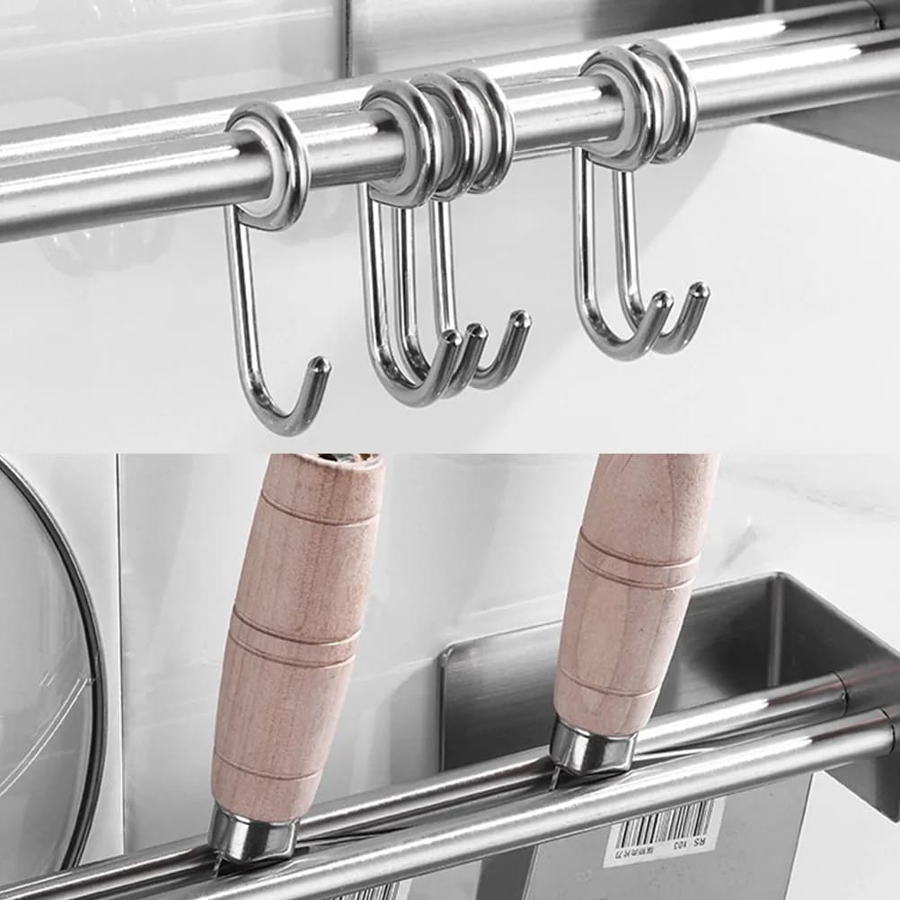 Portaoggetti da Parete in Acciaio Inox a Doppia Barra, Impermeabile e Antiruggine, per Cucina e Bagno, Organizzatore per Asciugamani, Pentole e Padelle