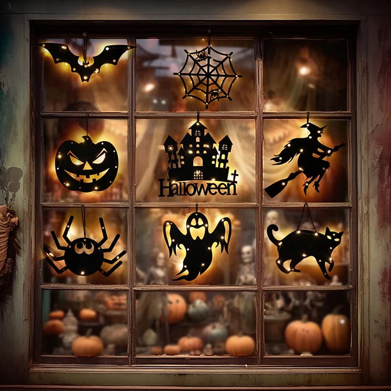 LED Light Up Halloween Hanging Ghost Spider Web Bat Ornaments Halloween Party Horror Props Indoor Outdoor Home Decoration Gifts