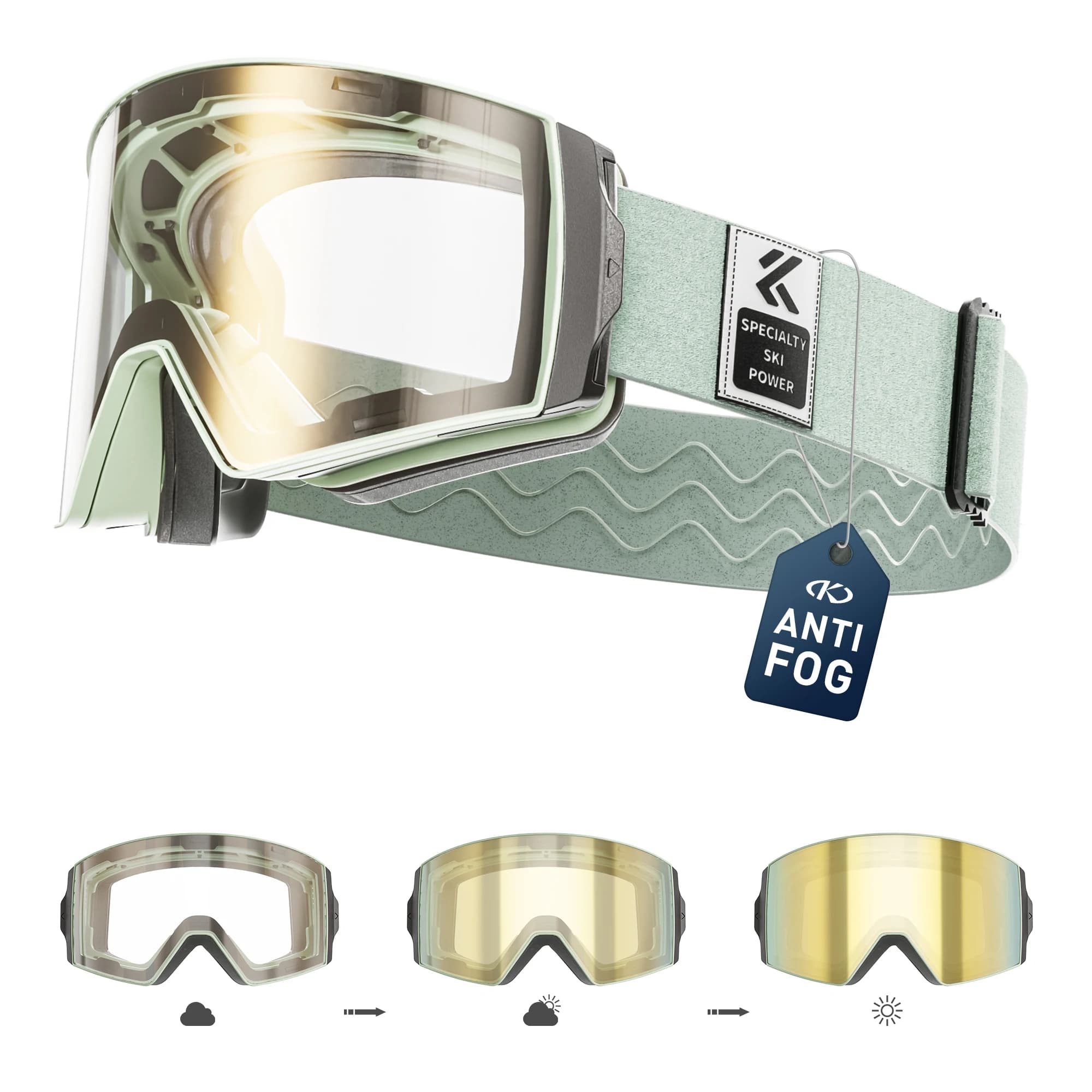 Kapvoe Occhiali da neve fotocromatici Occhiali da sci Snowboard Maschera antiappannamento per uomo Donna Occhiali di protezione UV400 Motoslitta Inverno