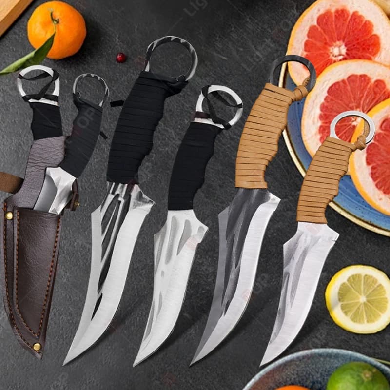 2 pieces stainless steel knife Bucther 2 in 1 fruit vegetables sliced forged kitchen knife to bone multipurpose knife with lid