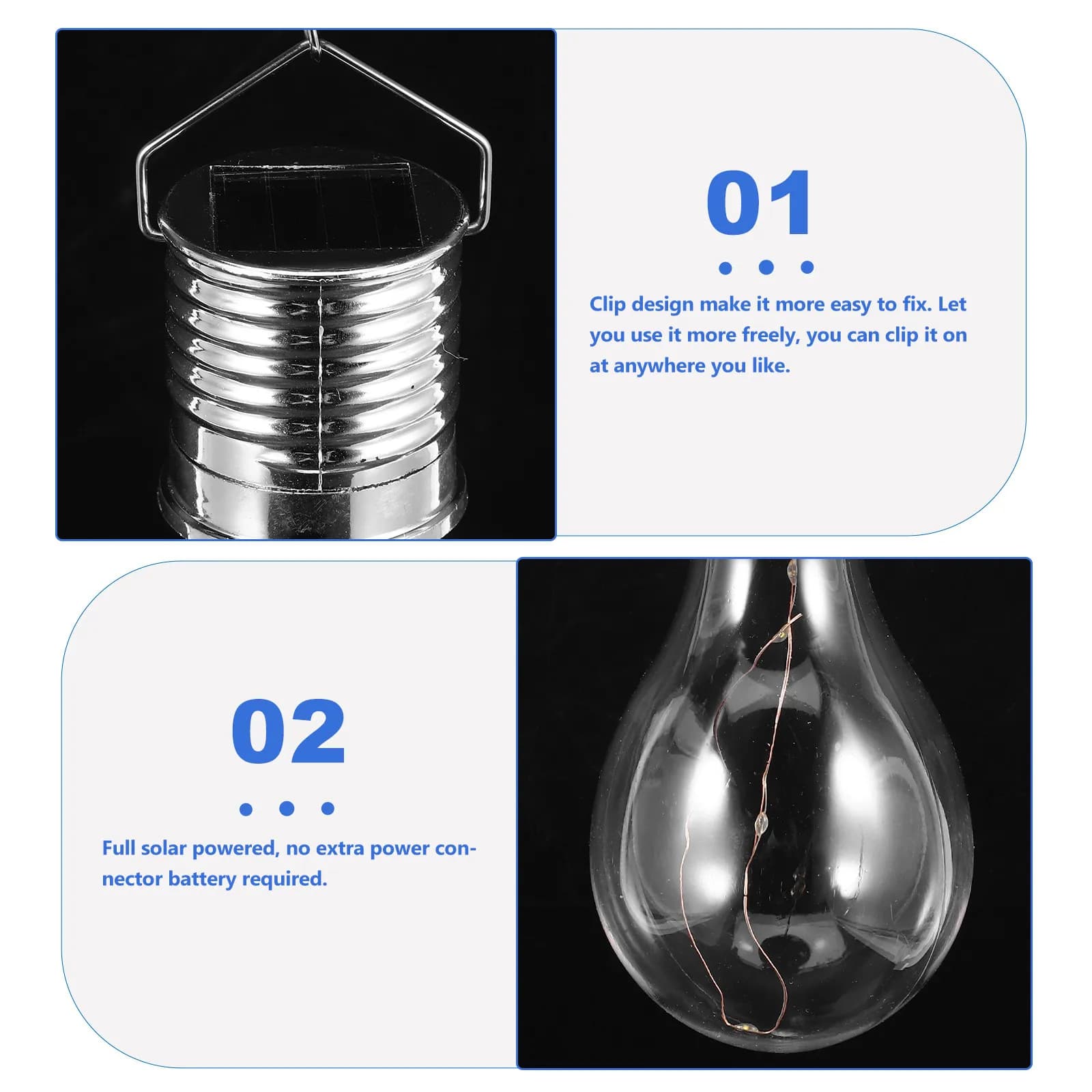 Set di 5 Lampadine Solari da Giardino, Design a Clip, Lampada a Energia Solare per Esterni, Impermeabile, Illuminazione Sospesa