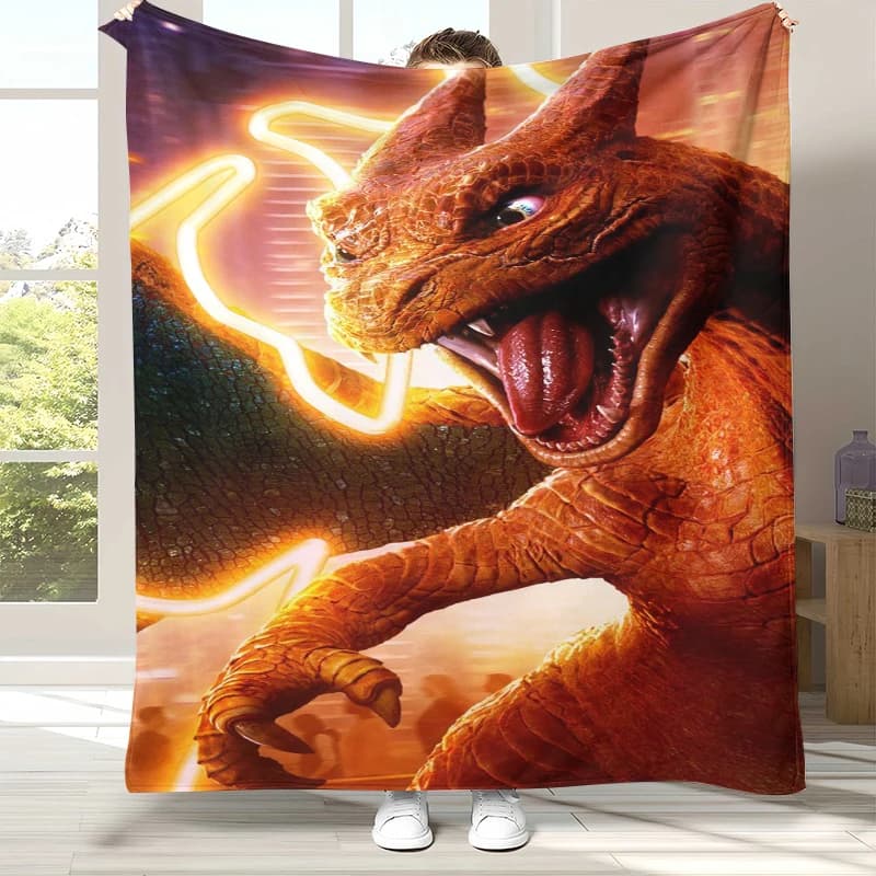 Coperta in flanella Charizard Charmander Pokemon, coperta in peluche ultra morbida e calda per la casa, la camera da letto, il letto, il divano, l'ufficio, il campeggio, il picnic