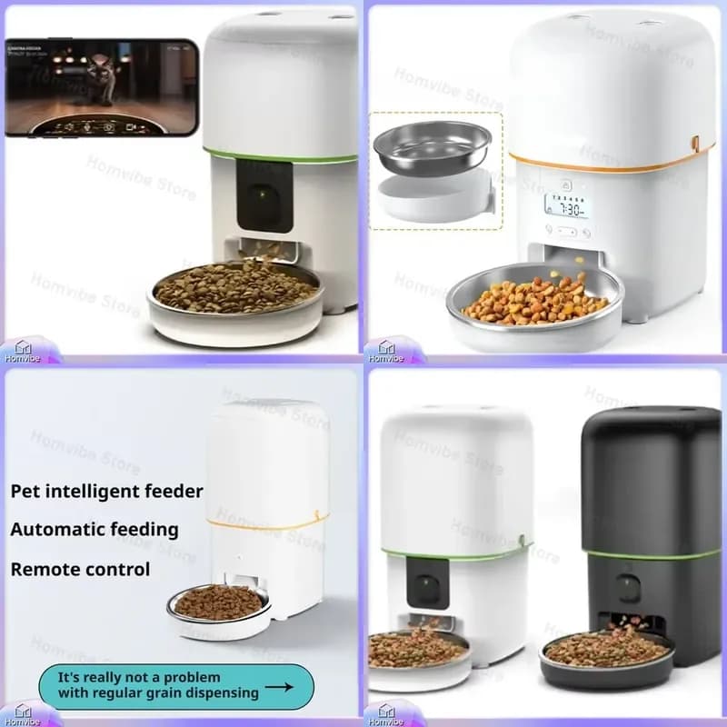 Automatic Cat Feeder with Stainless Steel Bowl Durable ABS Plastic Pet Food Dispenser for Home Travel Use Smart Feeding