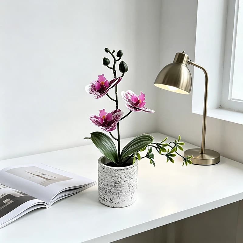 Vaso in polpa di cellulosa, 3 piante di orchidee a farfalla in vaso, decorazione per la casa, decorazione da tavolo per interni, decorazione per l'ingresso, decorazione floreale artificiale simulata