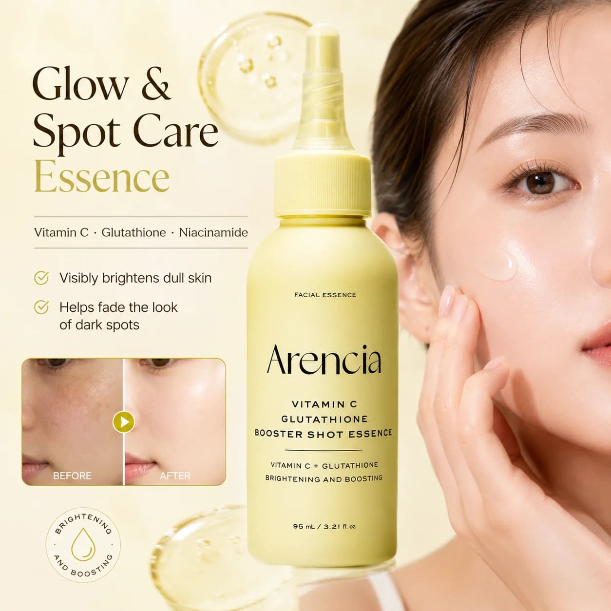 Arencia Glutathione Face Essence Niacinamide Vitamin C Moisturizing Serum for Dry Dull Uneven Skin Tone Korean skincare