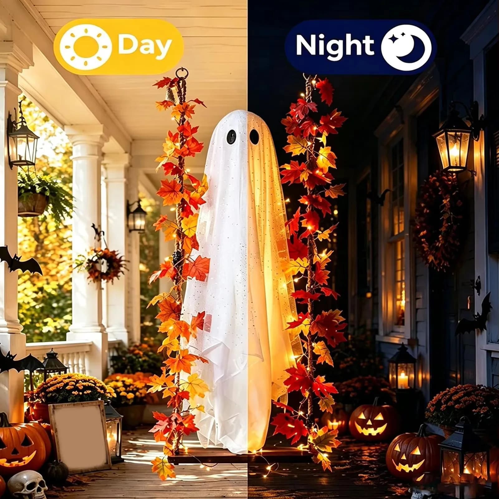 Halloween Swing Ghost Hanging Decor Light Up Large Hanging Ghost with String Lights for Porch Garden Patio Party Supplies