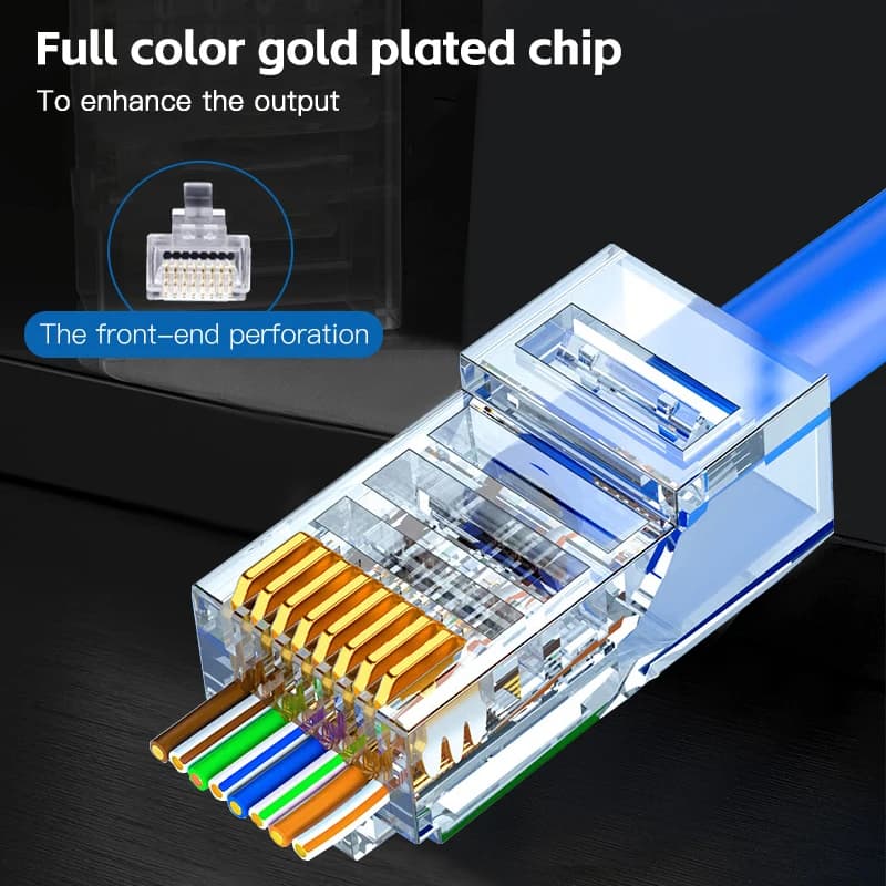 50-piece Cat6 Connector RJ45 Non-shifted Network Cable Connector with RJ45 Perforated Crystal Head