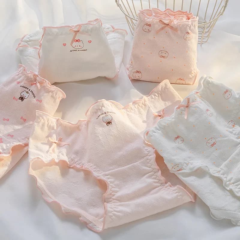 SP&CITY Cartoon Bear Print Sweet Girl Cute Underwear Women's Mid Waist Cotton Breathable Panties Soft Breathable Daily Briefs