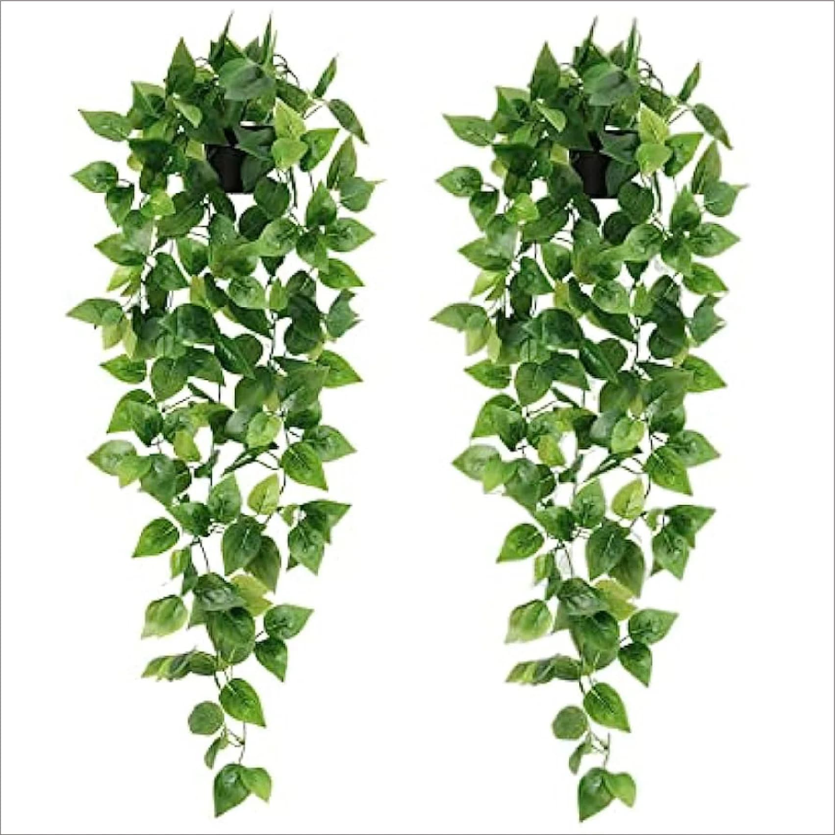 2 artificial plants suspended from 3.6 feet, fake pothos with 162 leaves each, artificial herb screw for bedroom, porch, garden, house