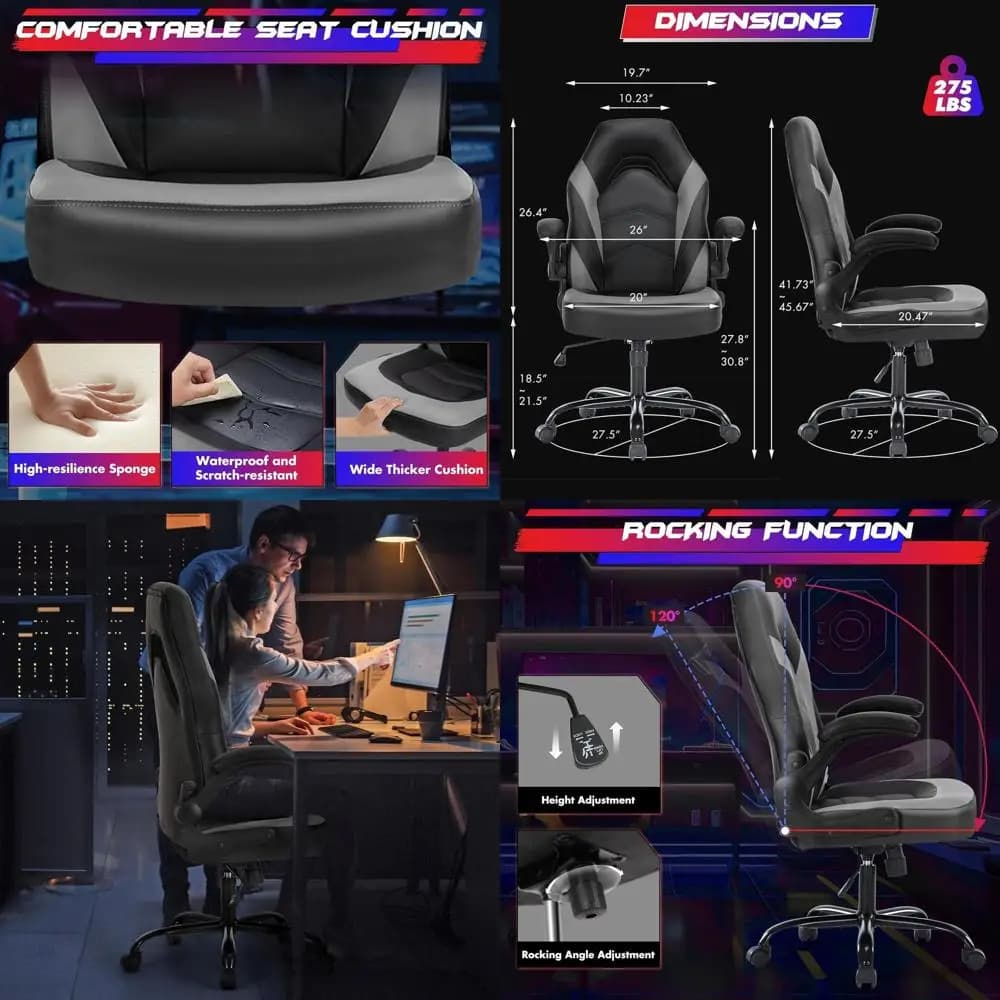 Sedia da Gaming Ergonomica in Pelle PU con Supporto Lombare, Altezza Regolabile e Braccioli Ribaltabili per Casa o Ufficio