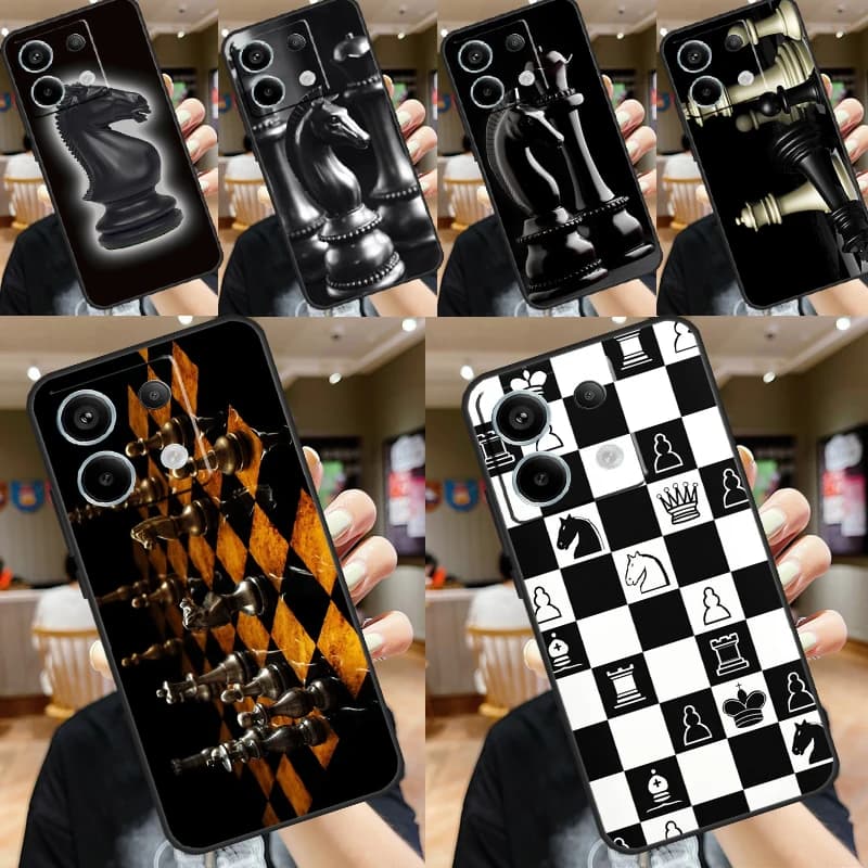 Scacchiera Cavallo Scuro Fonda Per Xiaomi Redmi Nota 13 Pro 12 11 9 10 Pro 12S 11S 10S Redmi 13 12 10C 12C 13C Custodia