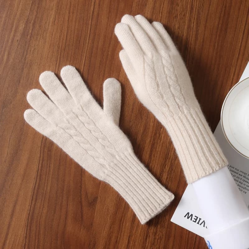 Guanti touchscreen in pura lana al 100% a tubo lungo, intrecciati, antiscivolo, caldi, a cinque dita, per ciclismo e guida, anti-freddo