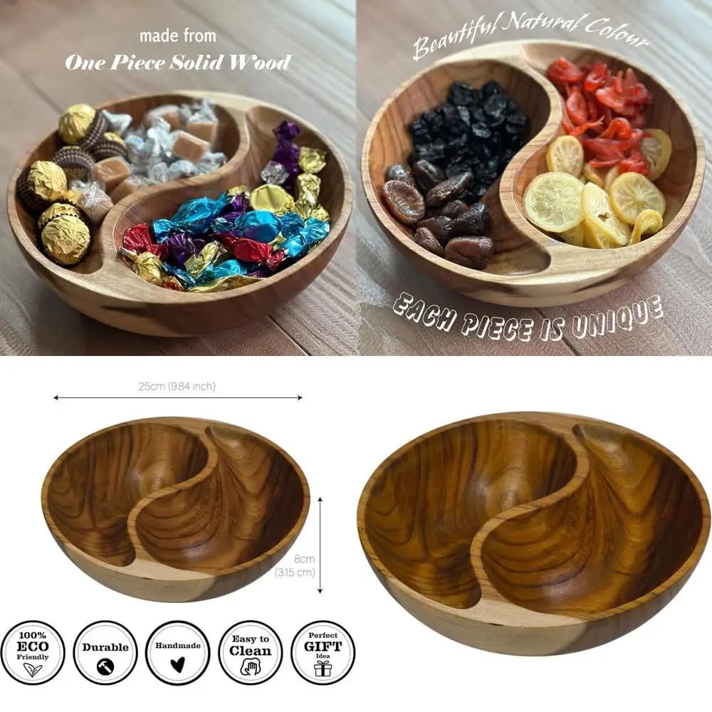 Ciotola Divisa in Legno di Acacia 9.8 per Regali, Caramelle, Noci o Frutta Secca - Realizzata in Vietnam