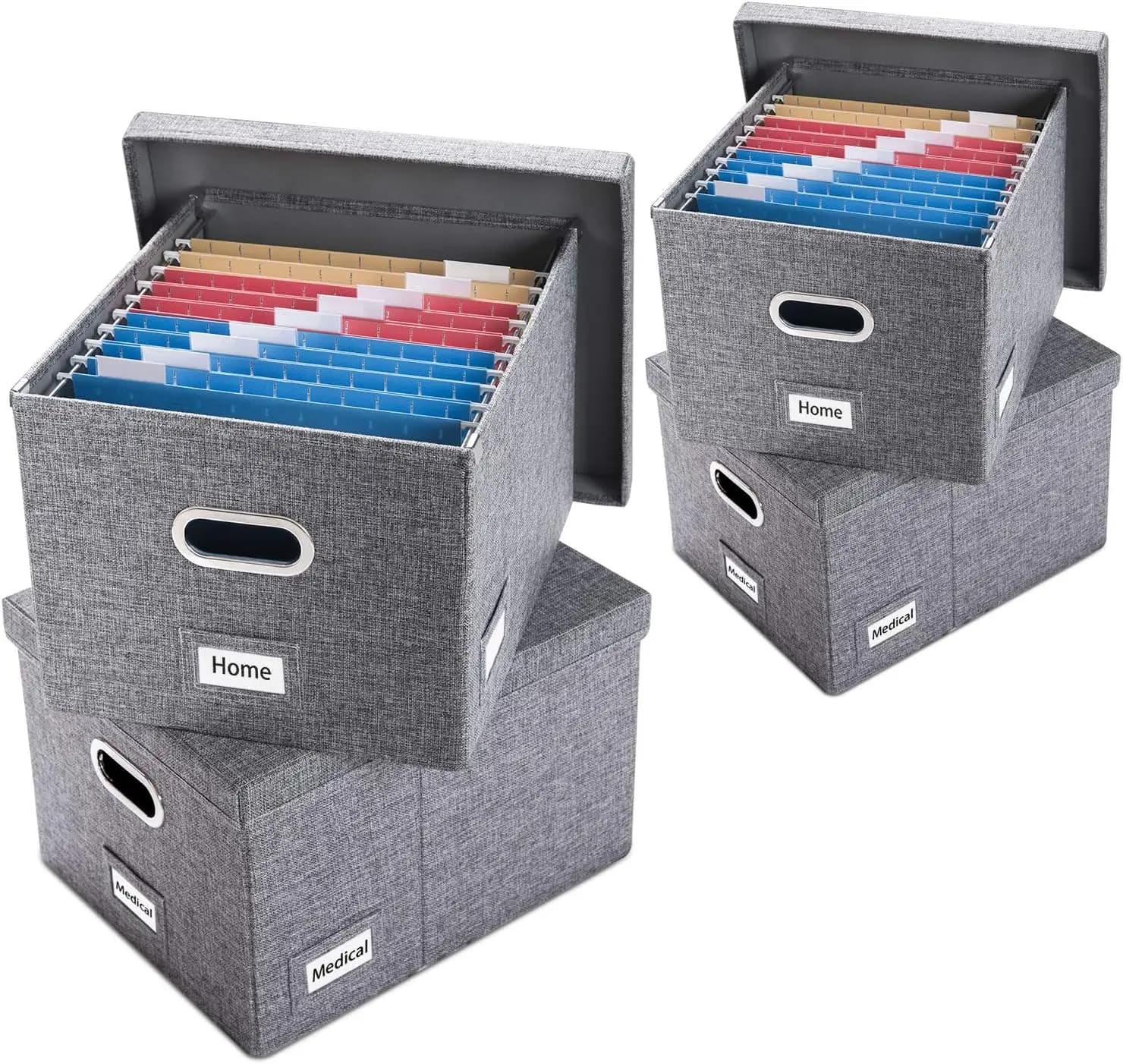 Set of 4 Paper Organizing Boxes - Foldable Lithium Decorative Containers with Storage and Archive Covers, Letter Format/ L
