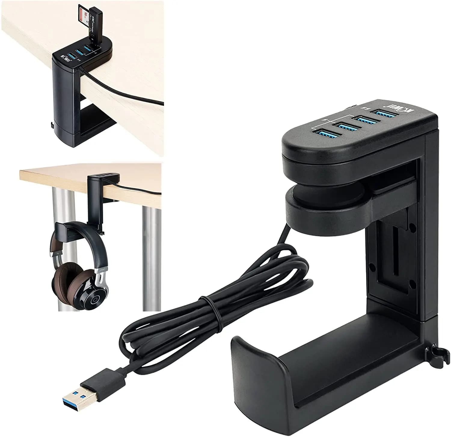 Universal Headphone Support for PC Support for Headphone Mounted Swivel Under Desk Headphone Support for Organizer Hook for Cable Clips