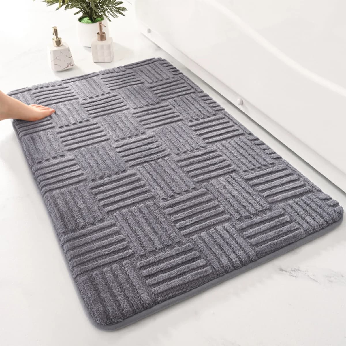 Tappetino da pavimento a righe assorbente ispessito, tinta unita, tappeto da bagno, camera da letto, comodo tappetino antiscivolo in velluto di cotone