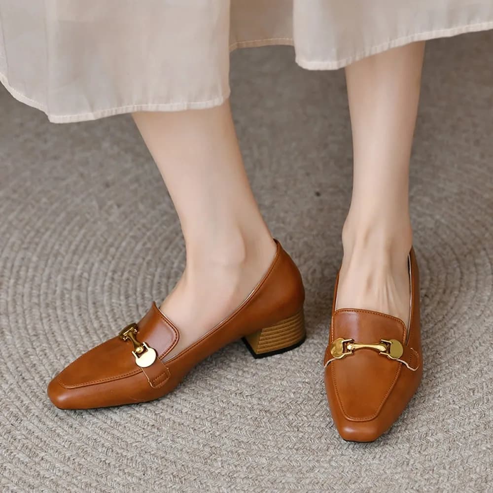 2025 Nuova Primavera/Estate Francese Retro Fatto A Mano Singolo Scarpa da Donna Bocca Superficiale Testa Quadrata Tacco Spesso Tacco Medio Scarpe da Donna