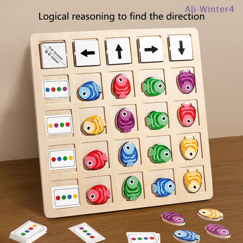 【Winter4】Giochi da tavolo educativi in legno Montessori per bambini, gioco di direzione e colori, regalo educativo per la prima infanzia