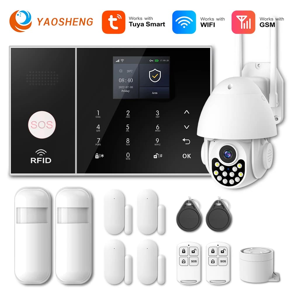 Sicurezza domestica Tuya Allarme domestico Sistema intelligente wireless 2G GSM Wifi Home Protezione di sicurezza per bambini Automazione telecamera antifurto