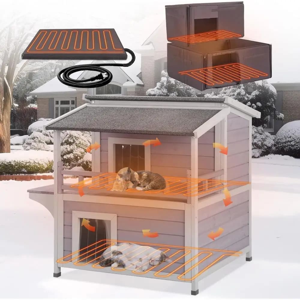 Cuccia per Gatti da Esterno Riscaldata, Resistente alle Intemperie, con Coperta Termica e Tetto in Asfalto