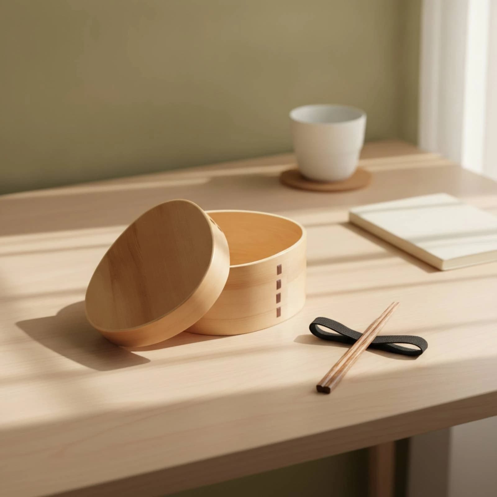 Wooden Bento Box Japanese-Style Bento Lunch Box with Compartments Container Traditional Natural for Office Workers, School