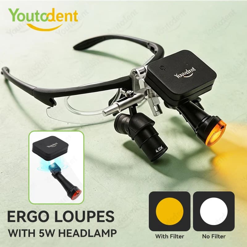 Occhiali Ingrandenti Dentali Ergonomici 4X5X6X 48 ° Occhiali Ingrandenti Ergonomici per Chirurgia Orale con Lampada Frontale Magnetica da 5W