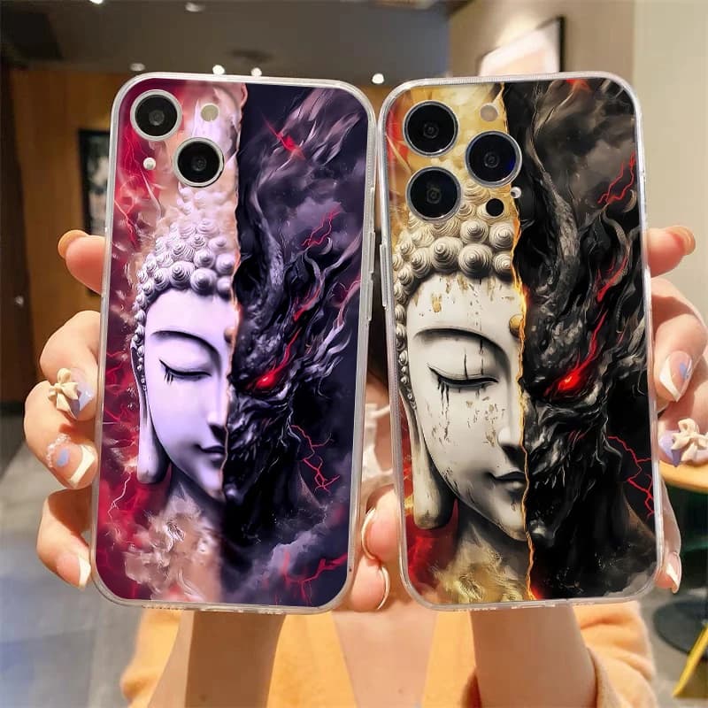 Soft TPU Transparent Phone Case Cover for iPhone 17 16 15 14 13 12 11 Pro Max 8 7 Plus 17Air Shockproof Shell Buddha Demon Bags