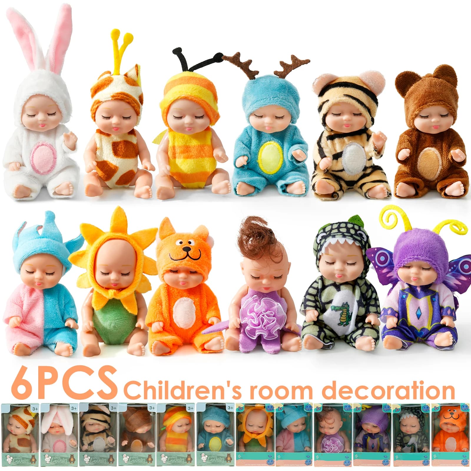 6-12 pezzi kit bambola rinata giocattolo simulazione bambole principessa giocattolo mini carino bambino che dorme con vestiti Natale compleanno regalo di Natale