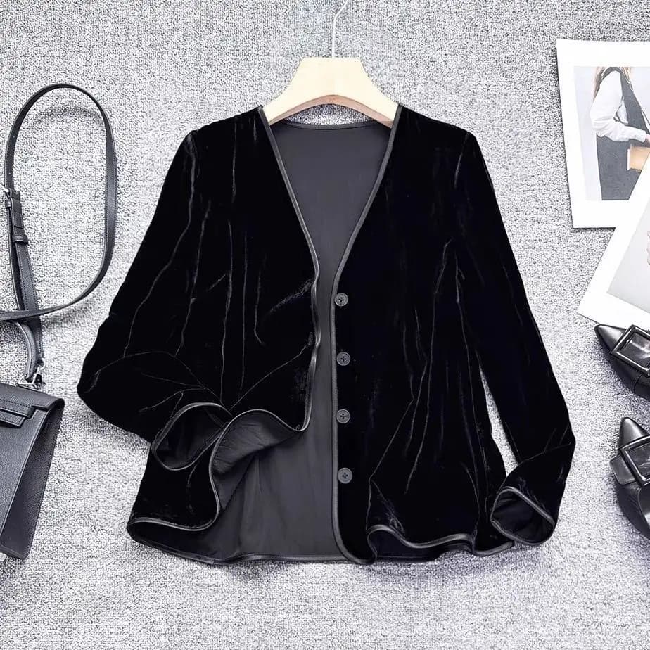 Nuovo Stile Autunnale: Cardigan Aperto Casual in Velluto con Bordi Semplici, Versatile e Snellente, Moda Femminile in Poliestere