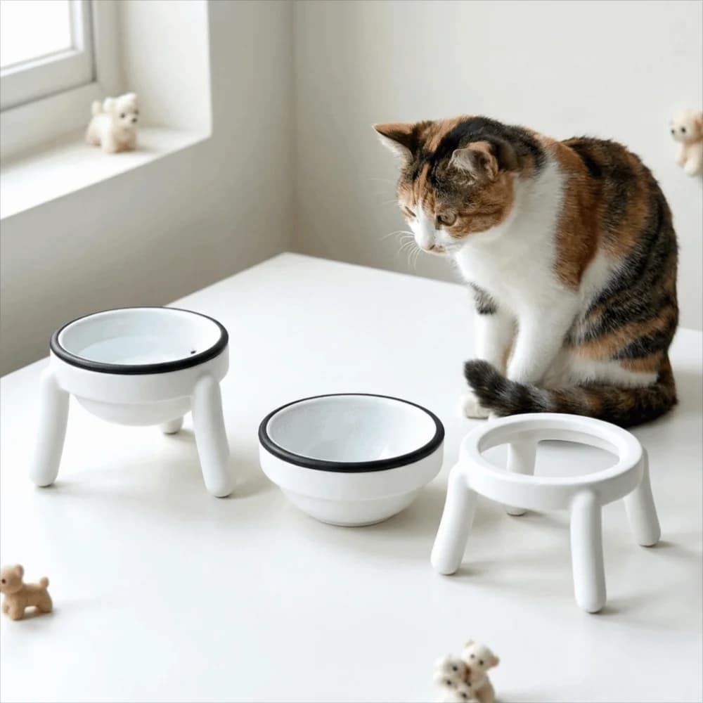 3D Printing Cat Food Bowl Holder Neck-Protecting Plastic Pet Bowl Rack Anti-Tip Raised Feeding Bowls Stand Pet Feeding