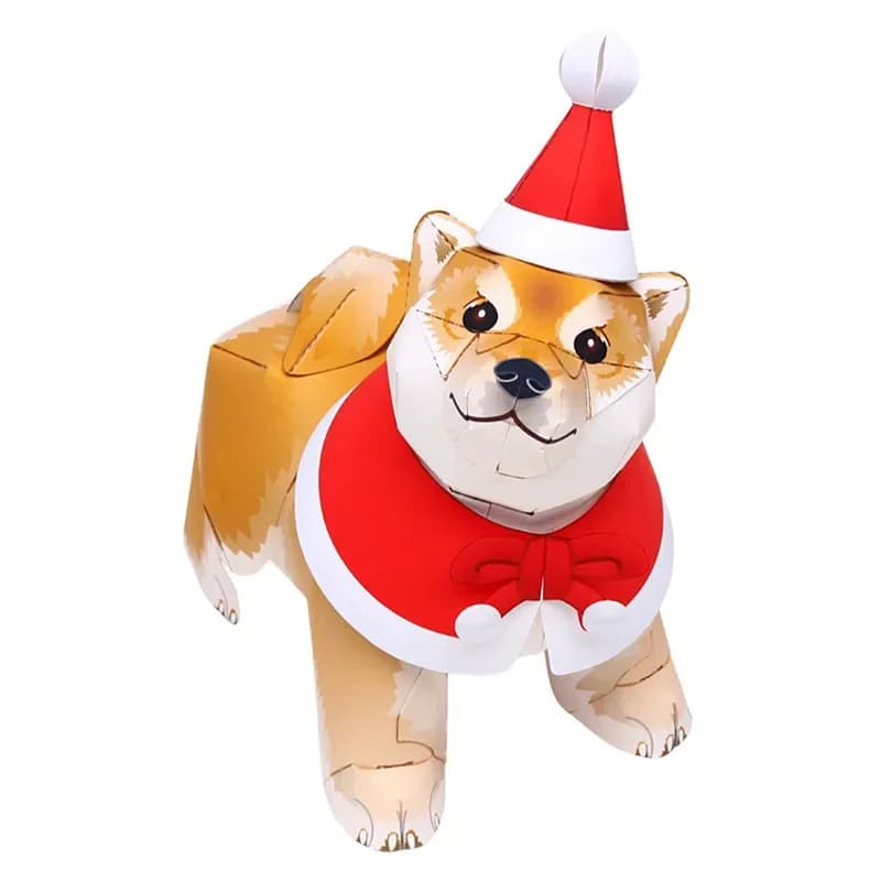 Shiba Inu Christmas Handmade Origami Art Folding Mini Cute 3D Paper Model Papercraft Animal DIY Kids Adult Craft Toys QD-055