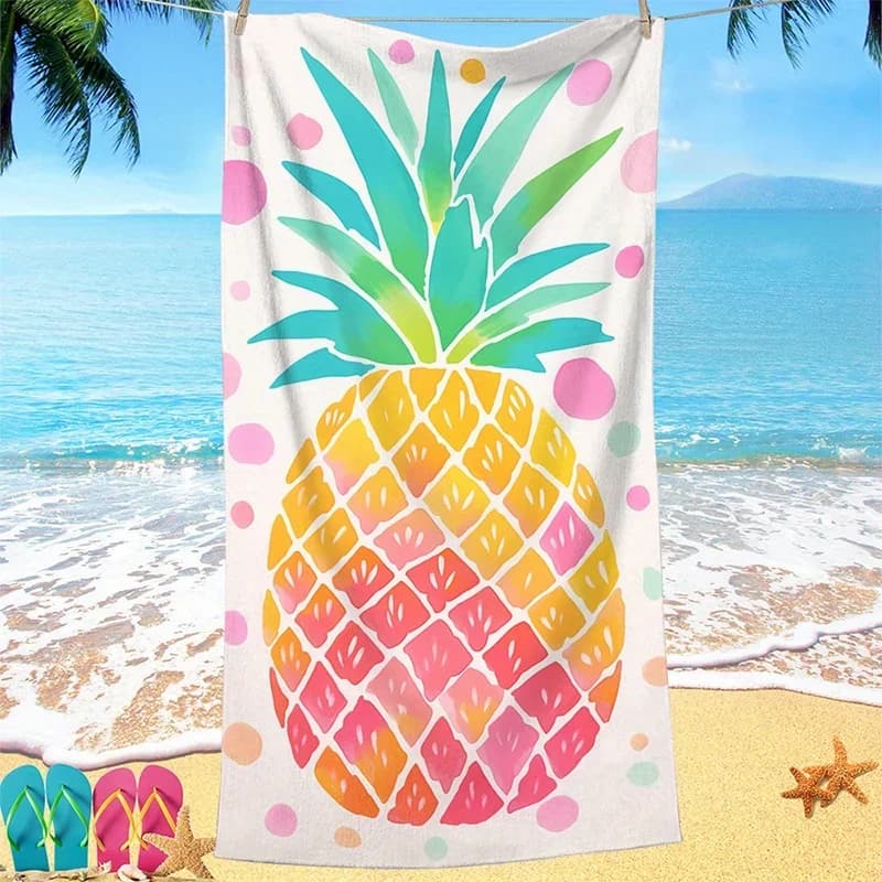 Asciugamano da spiaggia con motivo ananas e punti colorati, protezione solare e antivento, adatto per piscina, campeggio, coperta da viaggio