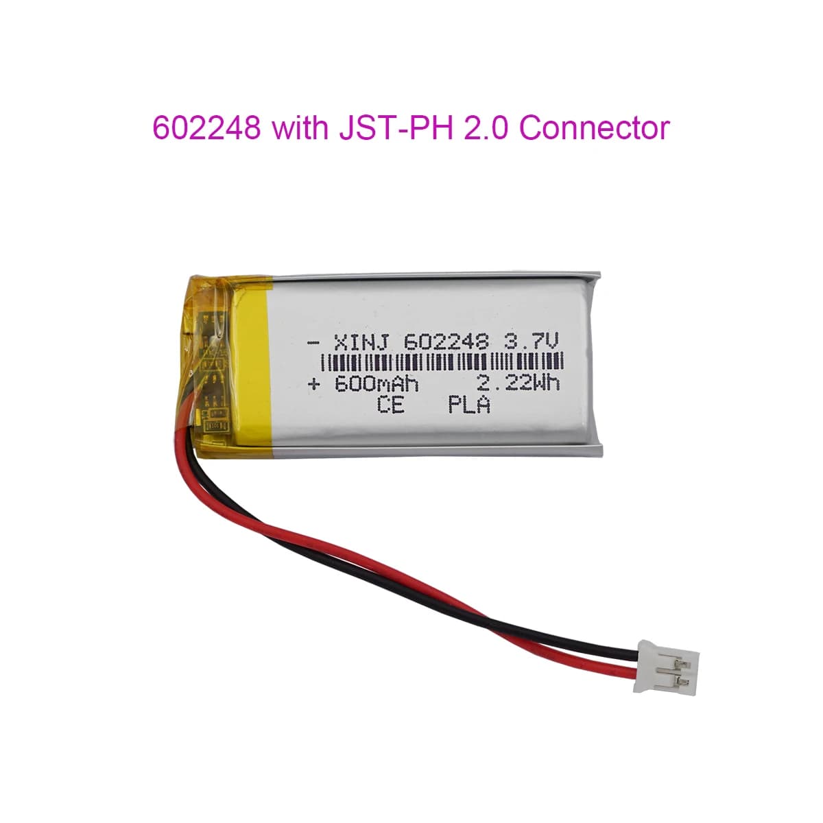 Batteria al litio Lipo ai polimeri 3,7 V 600 mAh 2,22 Wh JST-PH 2 pin 2,0 mm Connettore 602248 Per la navigazione GPS per auto con fotocamera per bambini MP4