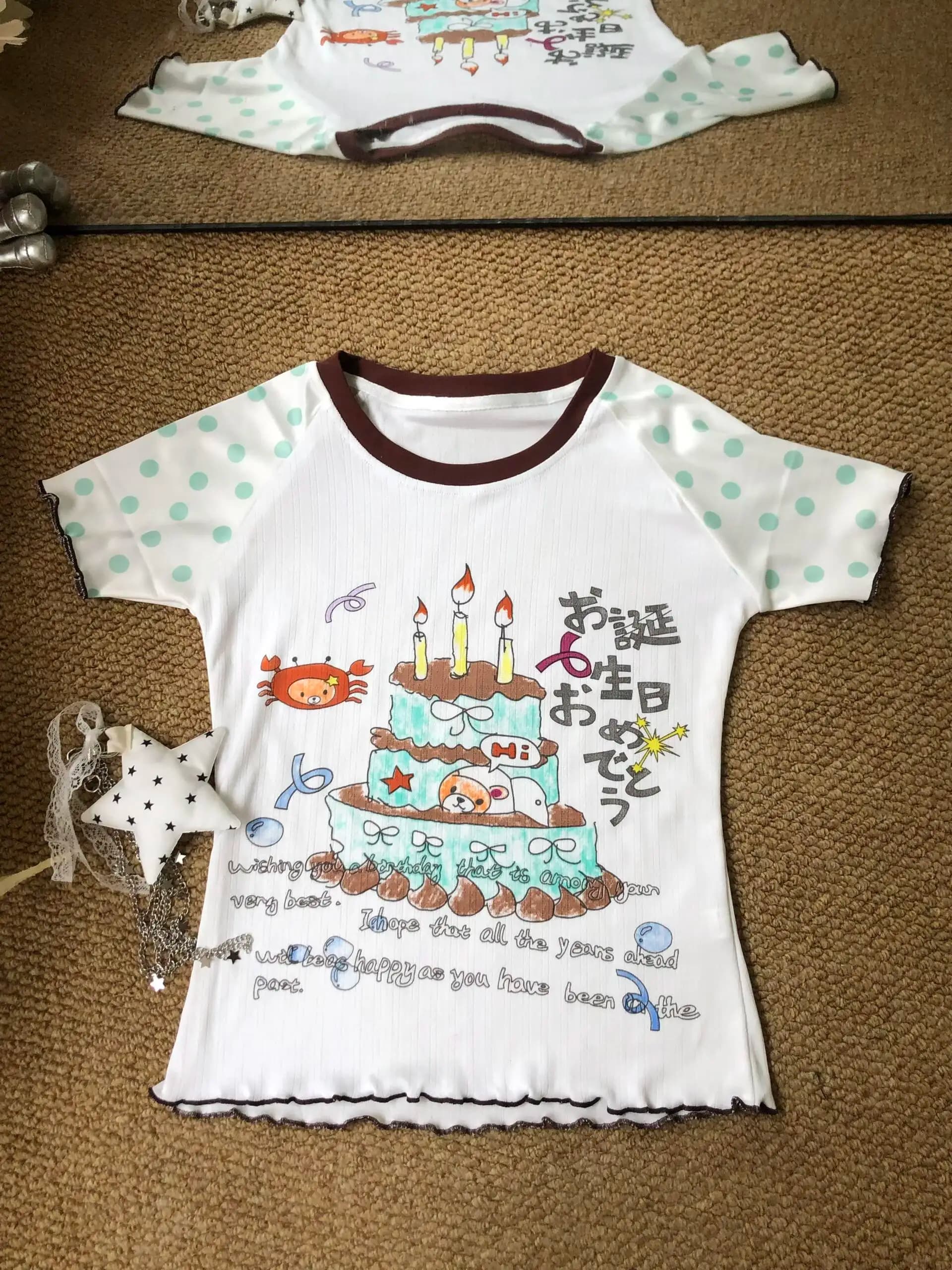 Sweet Girl Style Cartoon Print Color Block Short Sleeve T-Shirt Women Summer Slim Fit Versatile Small Size Top Casual Wear