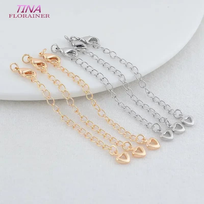 5CM 6 pezzi catena di estensione del cuore in ottone Color oro 14K con chiusure a moschettone accessori per gioielli fai da te di alta qualità