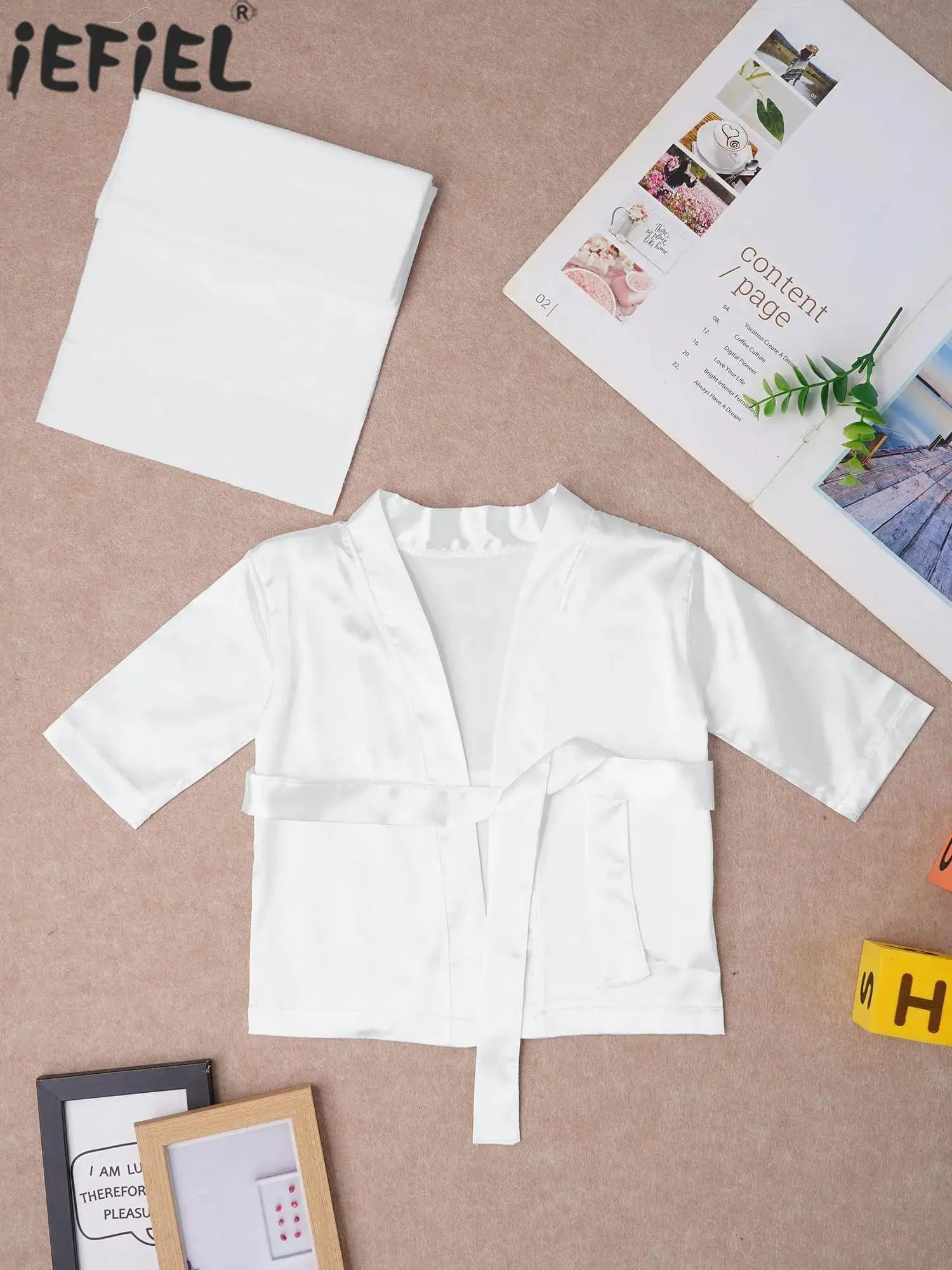 Photo dress for newborn, long sleeve, open on the front, satin bathrobe with belt, shower head, for boys and girls, photo shoot