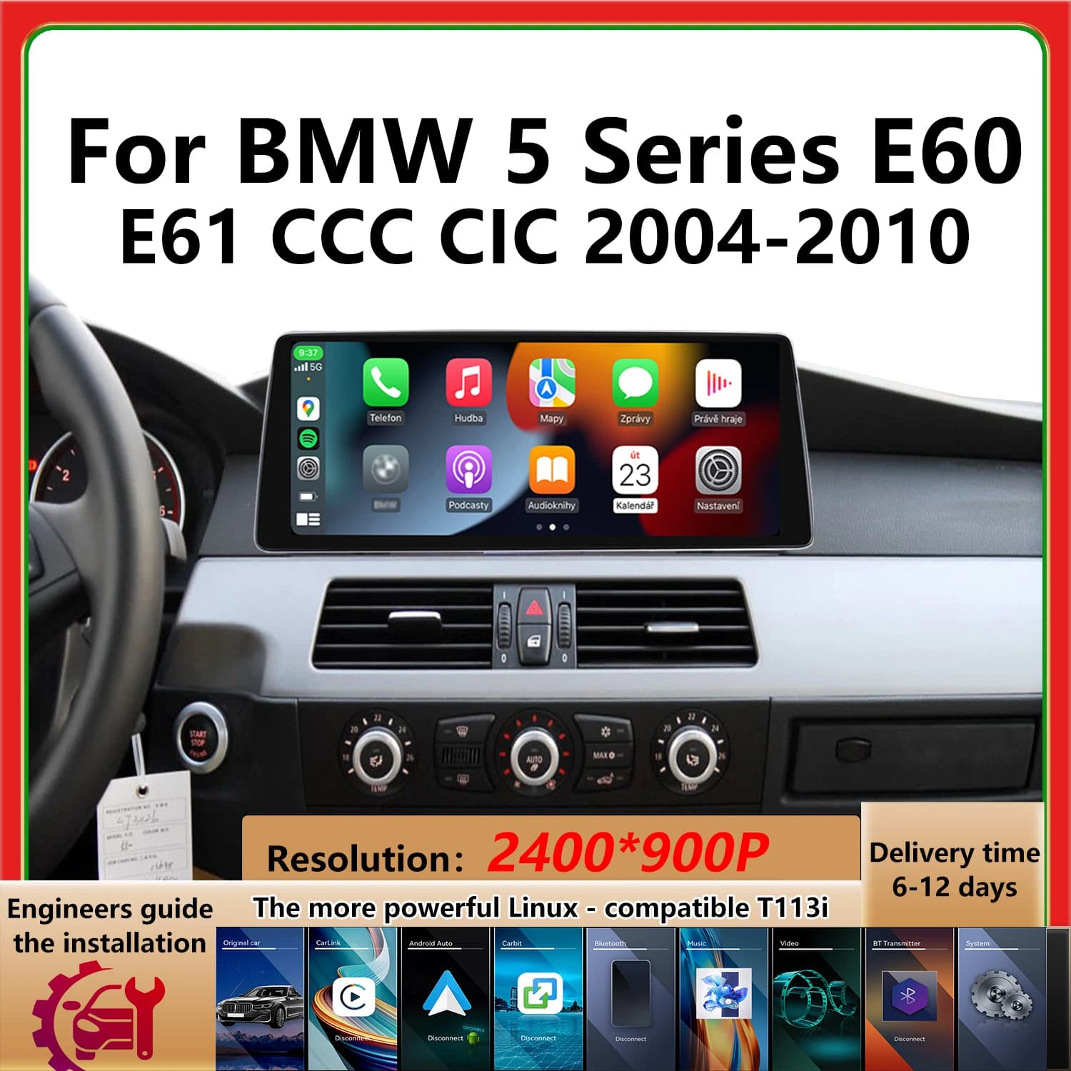 Upgrade 2400*900p For BMW 5 Series E60 E61 CCC CIC 2004-2010 Car Multimedia Player hd Screen Wireless Carplay Android Auto bt5.0