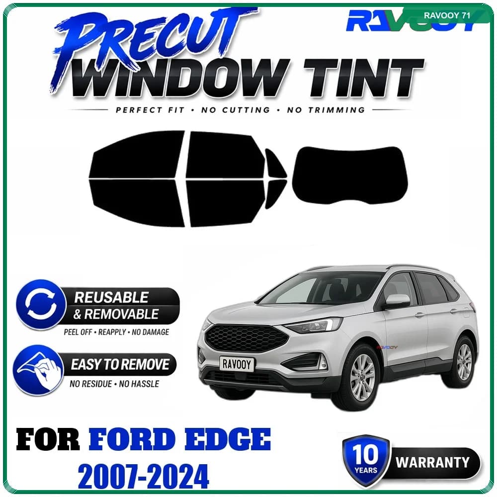 RAVOOY Precut Window Tint, Reusable Removable EPU Film, Custom Fit for Ford Edge 2007-2024, UV Heat Protection