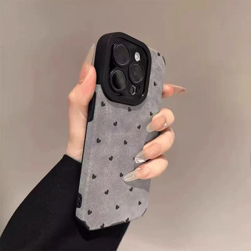 Custodia in pelle di silicone grigio Little Love Heart per iPhone 13 16 15 Pro Max 14 Plus 11 12 Mini 17 ProMax Air morbida opaca copertura completa