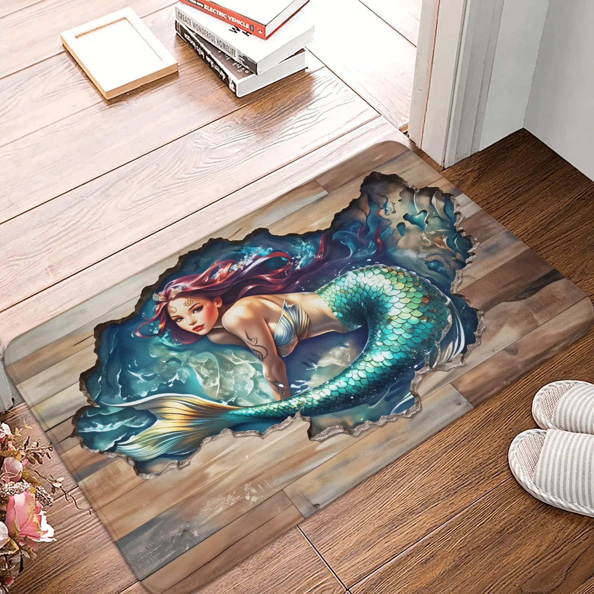 3D Optical Illusion Siren Floor Door Bathroom Kitchen Mat Interior Non-slip Zerbino Toilet Inlet Mat