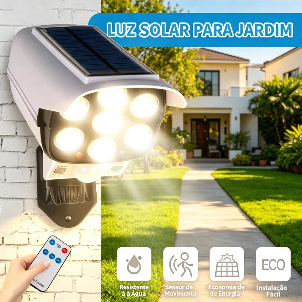 77LED Solar Motion Sensor Light Outdoor Fake Camera Wall Lamp Remote Control Waterproof Solar Security Floodlight Porch Garage