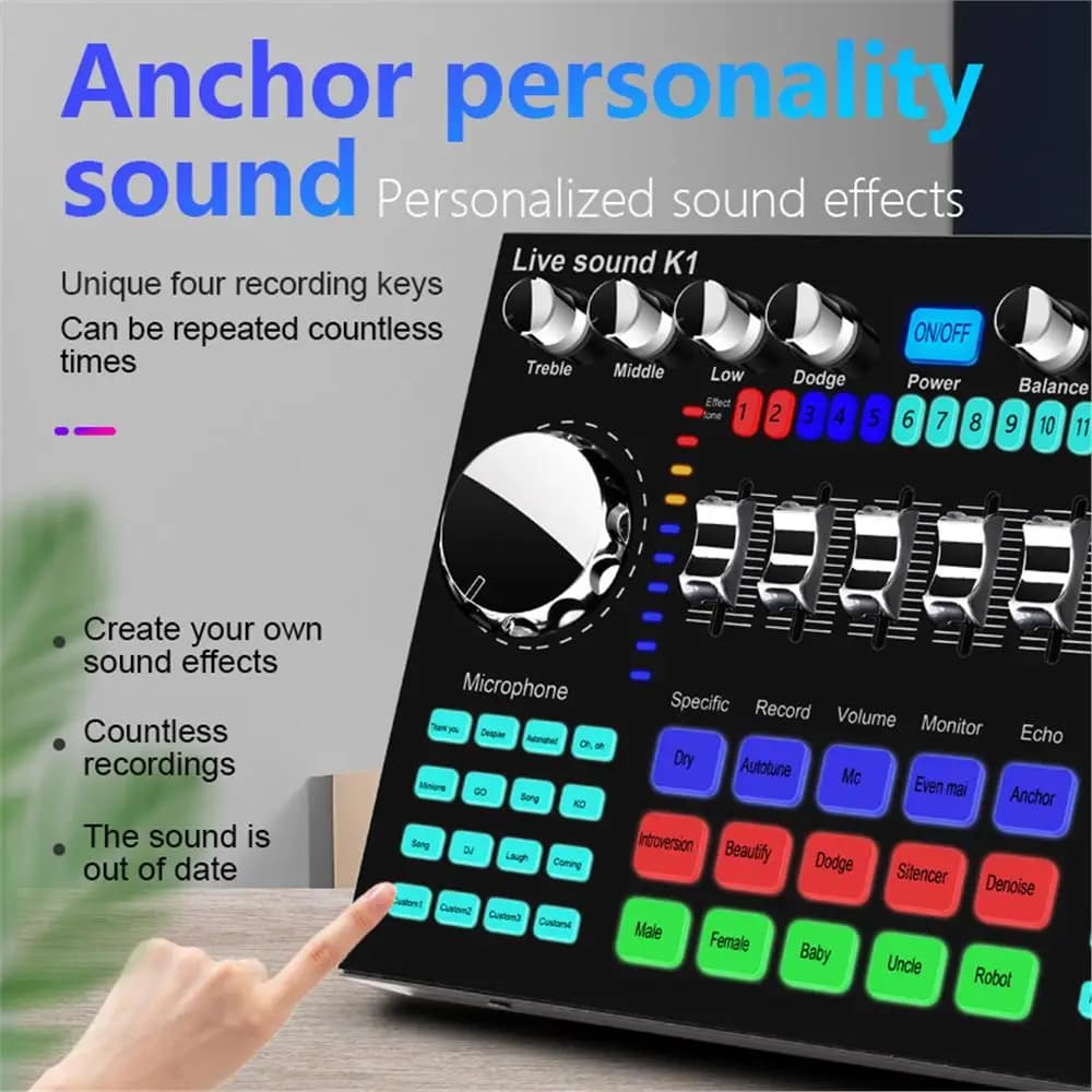 * Scheda audio live K1 Cambia voce Mixer audio karaoke per la registrazione di trasmissione Scheda audio live multifunzionale audio musicale KTV