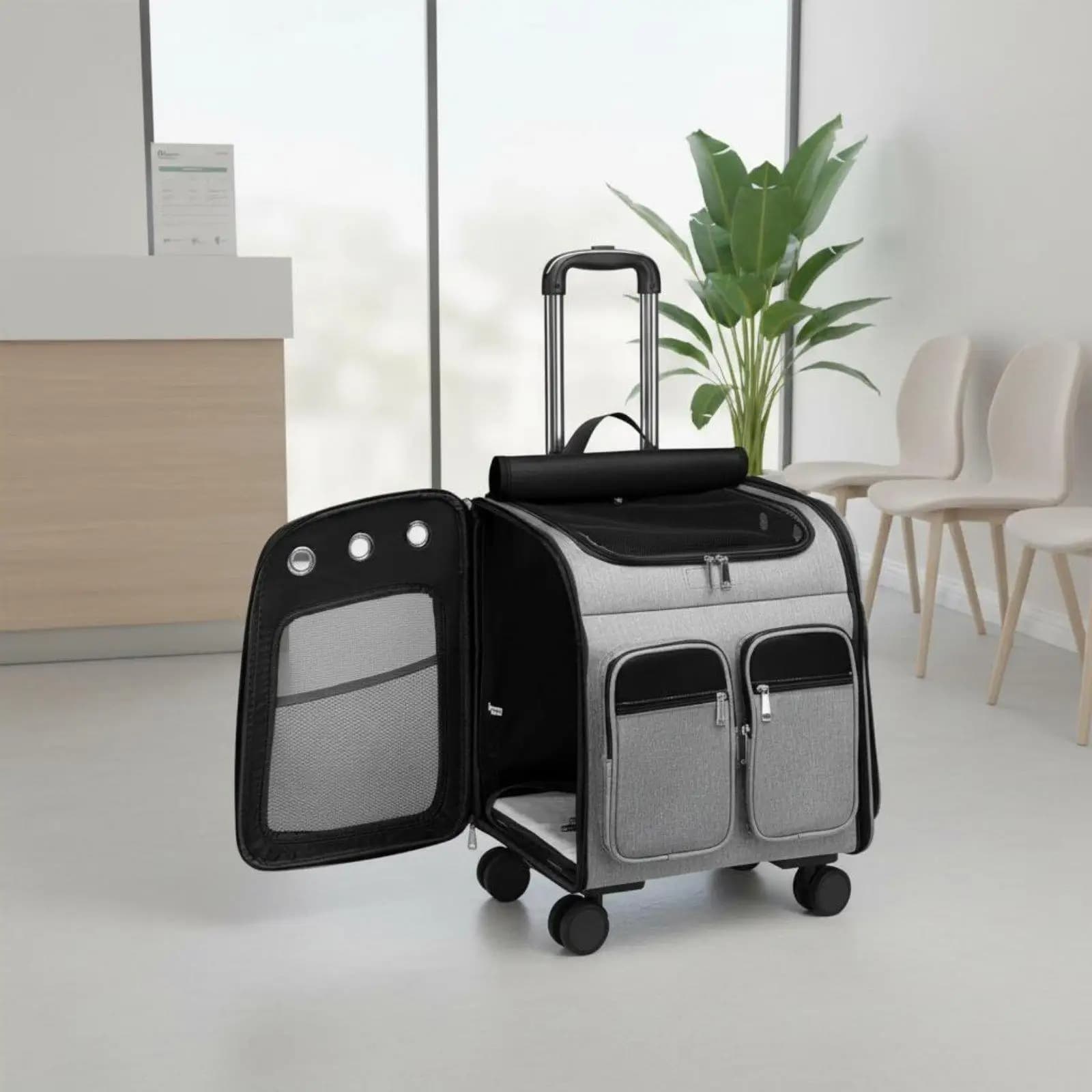 Foldable Portable Pet Backpack Quiet Wheels Cat Backpack Carrier Large Space