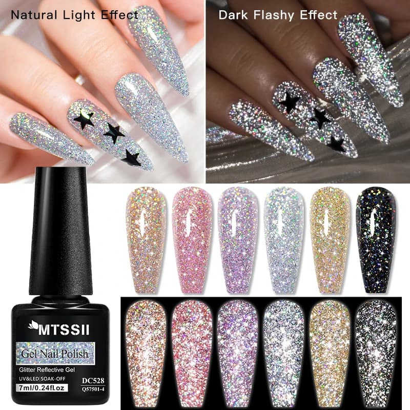 Smalto per unghie gel riflettente glitterato da 7 ml Soak Off LED UV Oro Argento Nero Rosa Kit per smalto gel per salone di casa