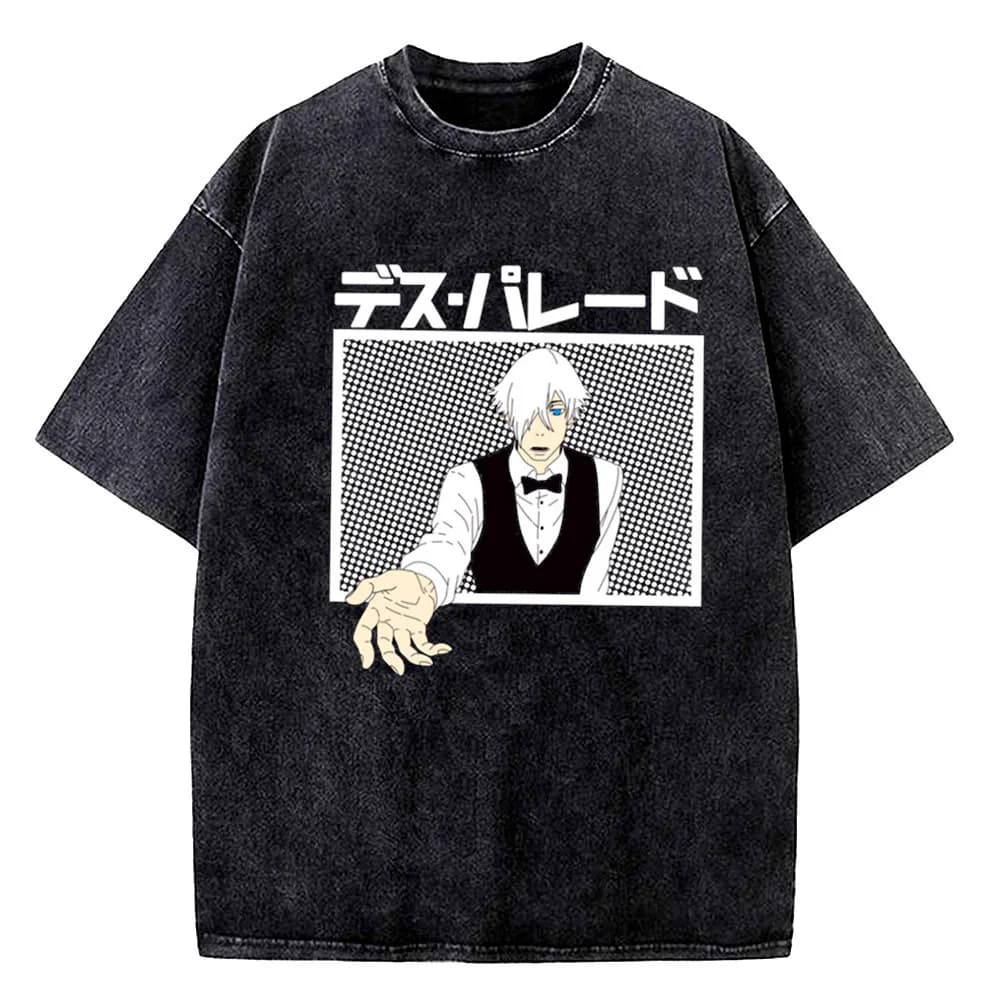 Death Parade cotton Vintage Washed t-shirt men Pop Culture harajuku hip hop Comfortable tshirt Y2k University 80s 2000s