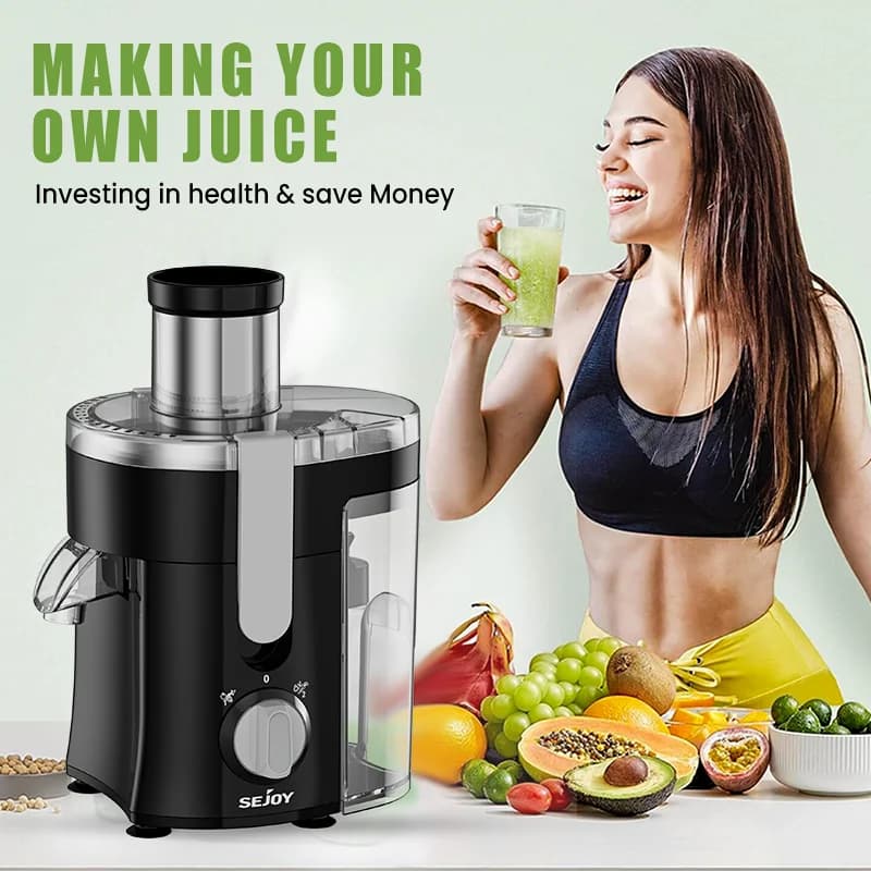 Estrattore di succo centrifugo Sejoy con bocca larga da 3 pollici per frutta e verdura, facile da pulire, in acciaio inossidabile