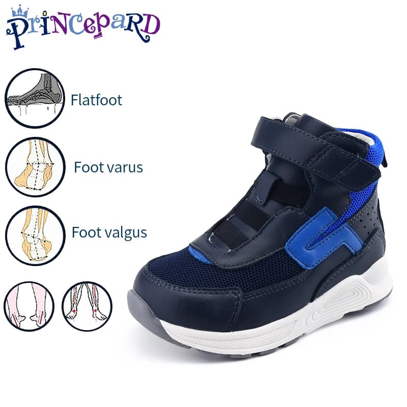 Scarpe ortopediche per ragazzi Scarpe da ginnastica casual per supporto alla caviglia con schiena alta per bambini Calzature per la correzione in pelle primaverile invernale per la cura dei piedi