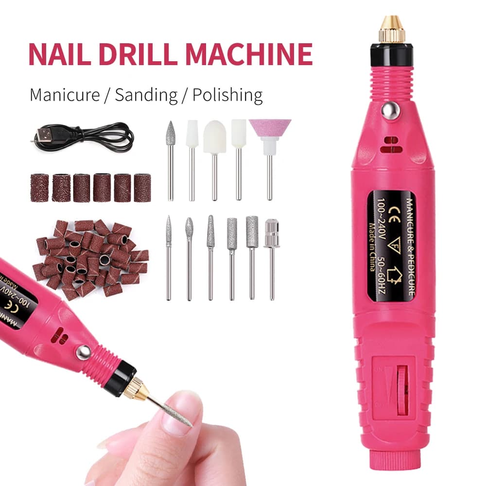 LULAA Set di trapani elettrici portatili per unghie Set di rimozione smalto gel Kit di strumenti per lucidare le unghie della pelle morta Accessori per unghie levigatrice