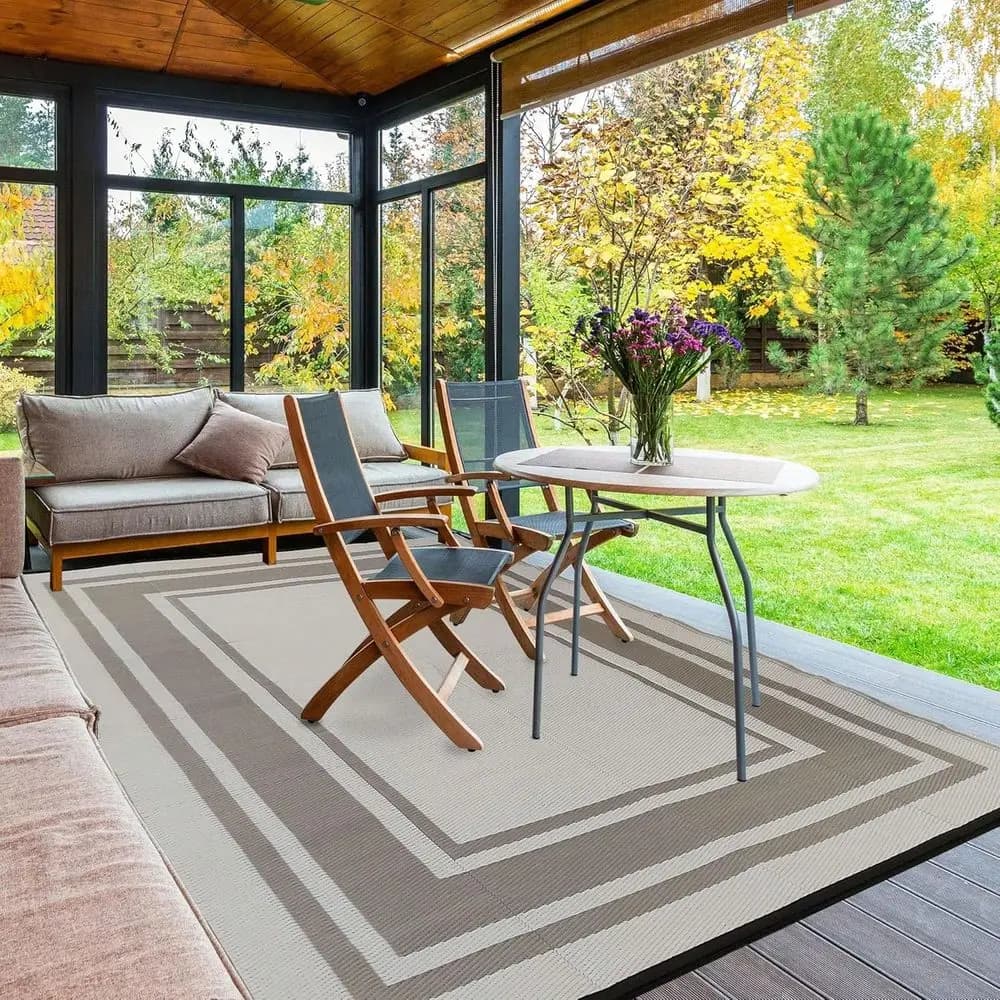 Tappeti 5x8 per Patio, Tappetini in Paglia Sintetica Impermeabili per Veranda, Terrazza, Camper, Giardino, Balcone, Reversibili, Facili da Pulire, Moderni ZOQW